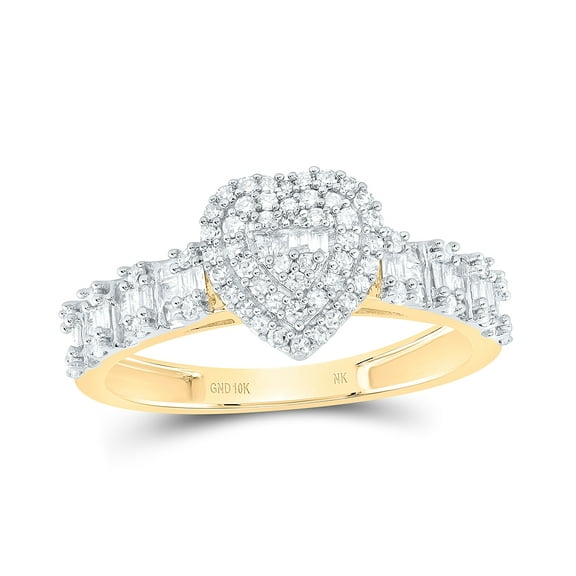 10kt Yellow Gold 1/2 Cttw Natural Diamond Fashion Heart Ladies Wedding Engagement Anniversary Ring, Women Size: 5-9