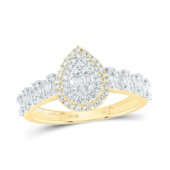 10kt Yellow Gold 1/2 Cttw Natural Diamond Fashion Pear Ladies Wedding Engagement Anniversary Ring, Women Size: 5-9