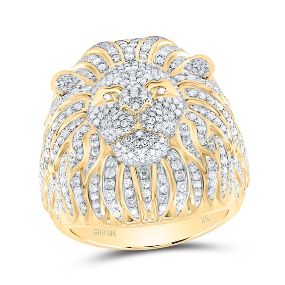 10kt Yellow Gold 1 3/4 Cttw Diamond Lion Face Men's Ring, Men Size: 8-12