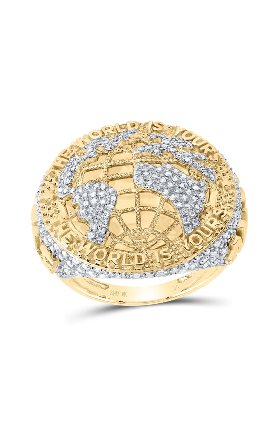 10kt Yellow Gold 1 3/8 Cttw Natural Diamond " The World Is Yours" Mens Ring, Men Size: 8-12
