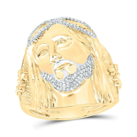 10kt Yellow Gold 1/3 Cttw Diamond Jesus Mens Ring, Men Size: 8-12