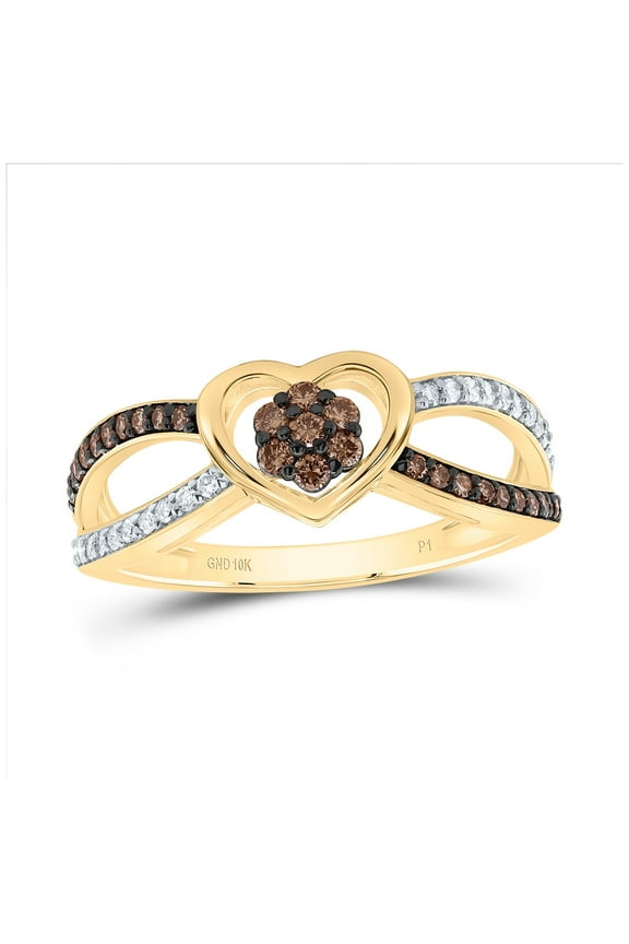 10kt Yellow Gold 1/3 Cttw Natural Diamond Cognac Natural Diamond Heart Wedding Engagement Anniversary Ring, Women Size: 5-9