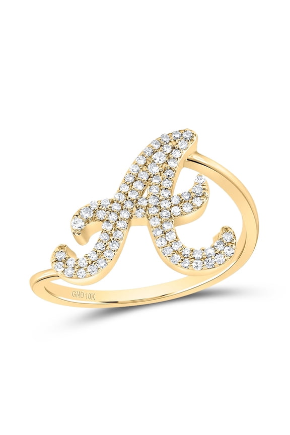 10kt Yellow Gold 1/4 Cttw Diamond Initial "A" Wedding Engagement Anniversary Ring, Women Size: 5-9