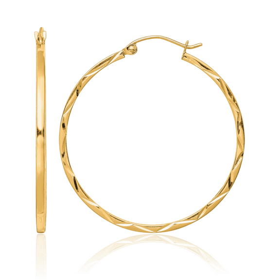 10K Solid Yellow Gold 1.5x35mm Round Medium Hoop Earrings