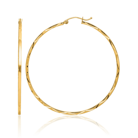 10K Solid Yellow Gold 1.5x50mm Round Large Hoop Earrings