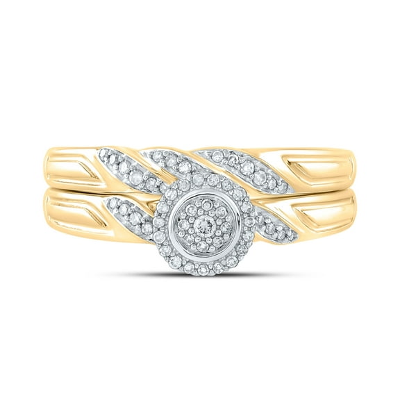 10kt Yellow Gold 1/6 Cttw Diamond Double Halo Wedding Engagement Anniversary Bridal Set, Women Size: 5-9