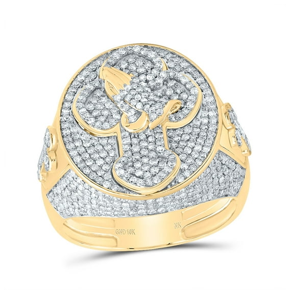 10kt Yellow Gold 1 7/8 Cttw Diamond Cross Mens Ring, Men Size: 8-12