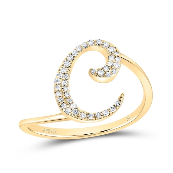 10kt Yellow Gold 1/8 Cttw Diamond Initial "C" Wedding Engagement Anniversary Ring, Women Size: 5-9