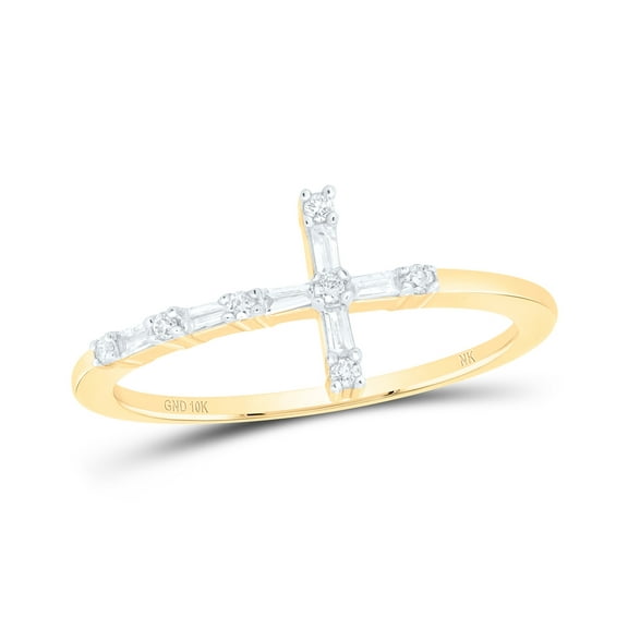 10kt Yellow Gold 1/8 Cttw Diamond Wedding Engagement Anniversary Cross Ring, Women Size: 5-9