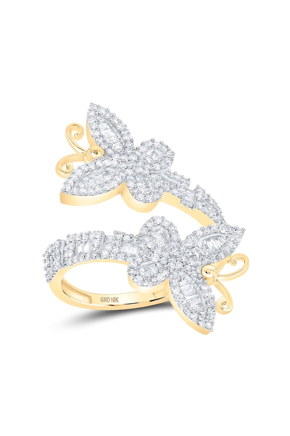 10kt Yellow Gold 1 Cttw Diamond Butterfly Ladies Cuff Wedding Engagement Anniversary Ring, Women Size: 5-9