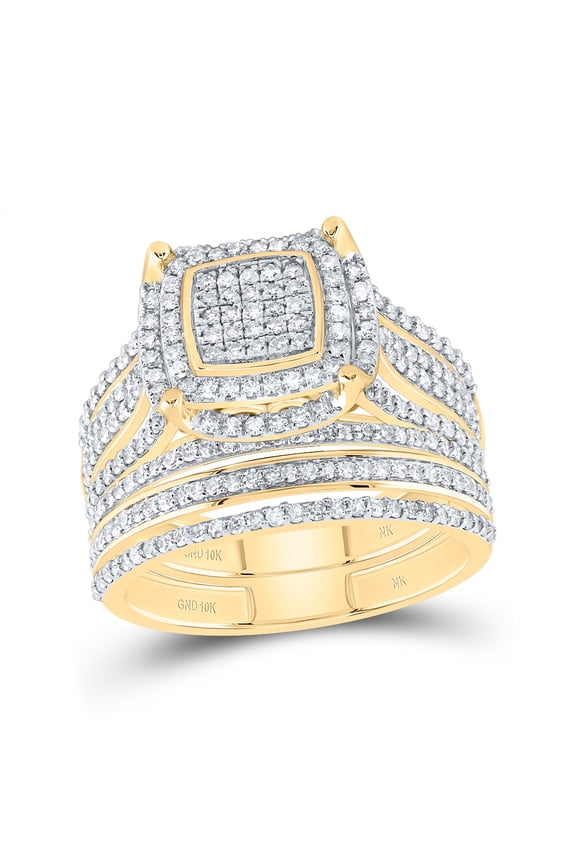 10kt Yellow Gold 1 Cttw Natural Diamond Fashion Cushion Wedding Engagement Anniversary Bridal Set, Women Size: 5-9