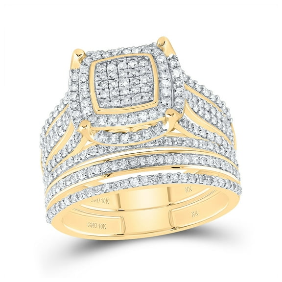 10kt Yellow Gold 1 Cttw Natural Diamond Fashion Cushion Wedding Engagement Anniversary Bridal Set, Women Size: 5-9