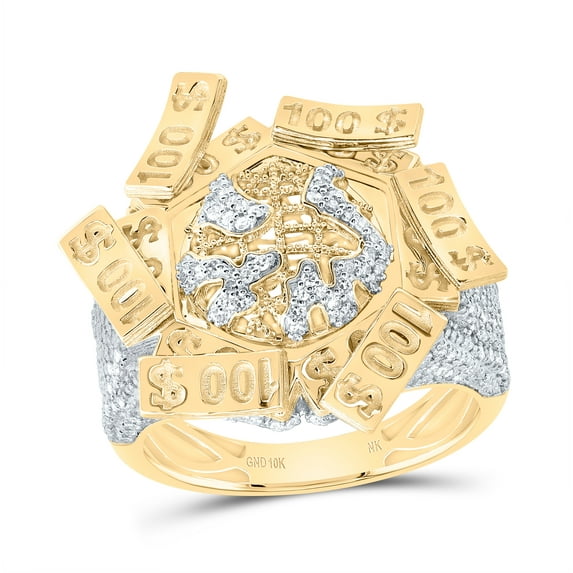 10kt Yellow Gold 1 Cttw Natural Diamond World Map Men's Ring, Men Size: 8-12