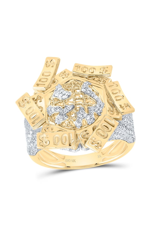 10kt Yellow Gold 1 Cttw Natural Diamond World Map Men's Ring, Men Size: 8-12