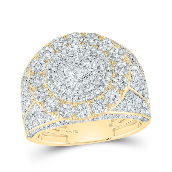 10kt Yellow Gold 2 1/5 Cttw Diamond Fashion Round Flower Men's Ring, Men Size: 8-12
