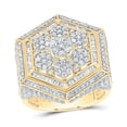 thumbnail image 1 of 10kt Yellow Gold 2 5/8 Cttw Natural Diamond Hexagon Flower Men's Ring, Men Size: 8-12, 1 of 1