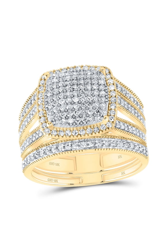 10kt Yellow Gold 3/4 Cttw Natural Diamond Fashion Cushion Wedding Engagement Anniversary Bridal Set, Women Size: 5-9