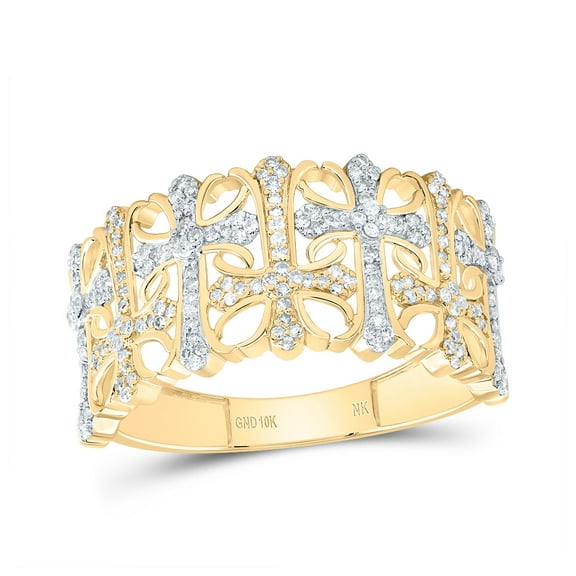 10kt Yellow Gold 3/8 Cttw Diamond Crome Cross Mens Ring, Men Size: 8-12