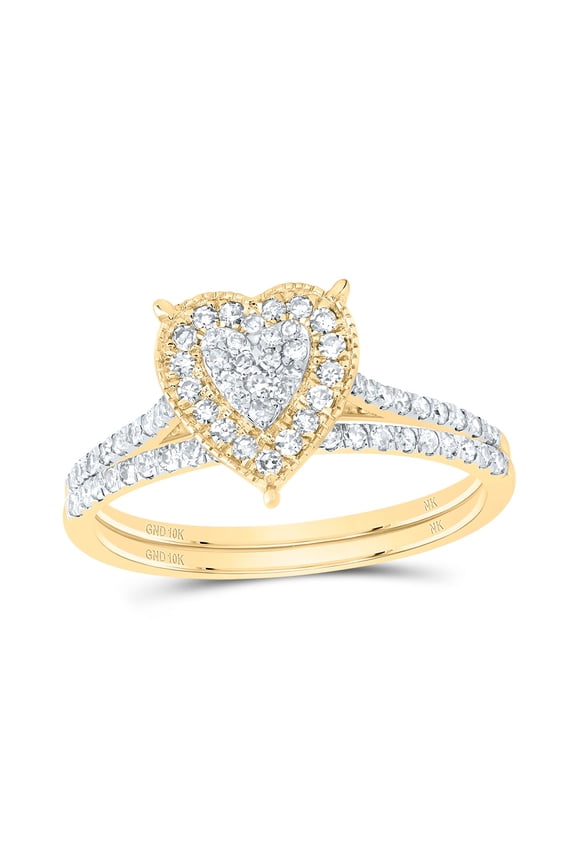 10kt Yellow Gold 3/8 Cttw Diamond Heart Single Halo Wedding Engagement Anniversary Bridal Set, Women Size: 5-9