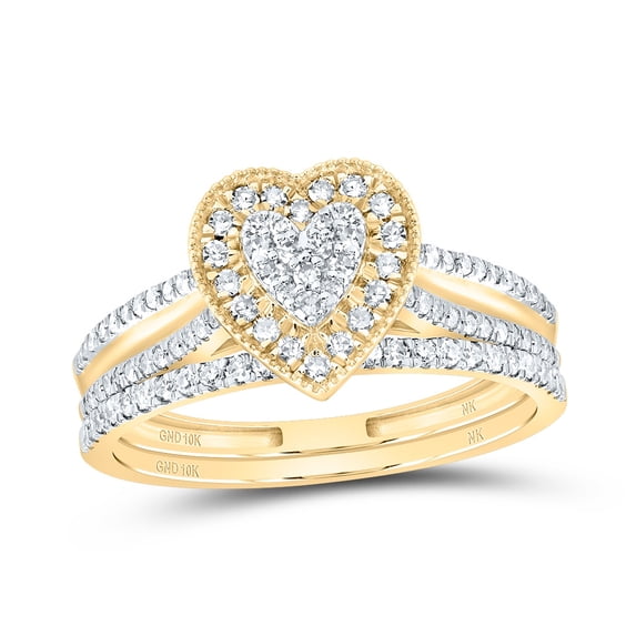 10kt Yellow Gold 3/8 Cttw Natural Diamond Heart Single Halo Wedding Engagement Anniversary Bridal Set, Women Size: 5-9