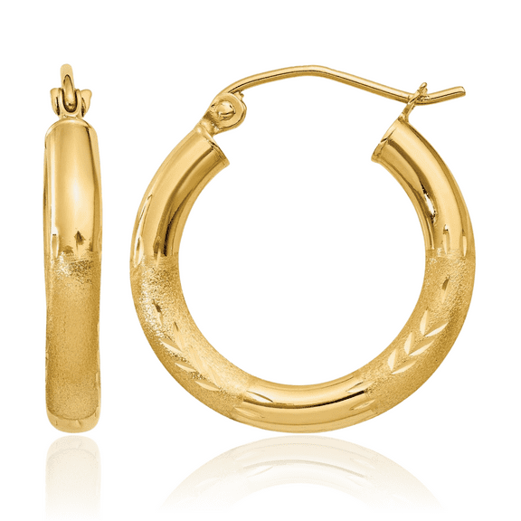 10K Solid Yellow Gold 3mm Round Medium Hoop Earrings