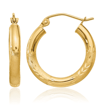 10K Solid Yellow Gold 3mm Round Medium Hoop Earrings