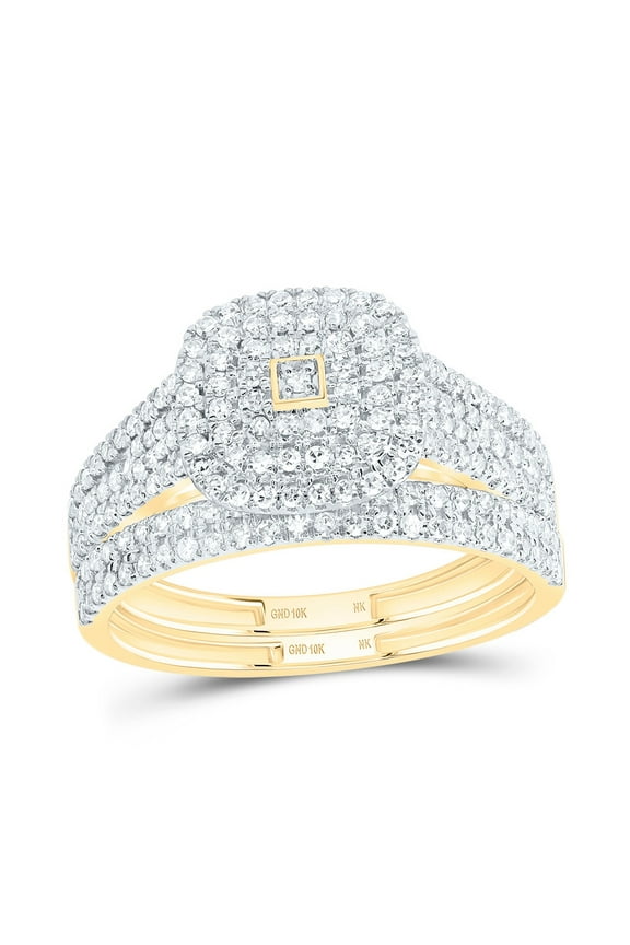 10kt Yellow Gold 5/8 Cttw Diamond Cushion Double Halo Wedding Engagement Anniversary Bridal Set, Women Size: 5-9