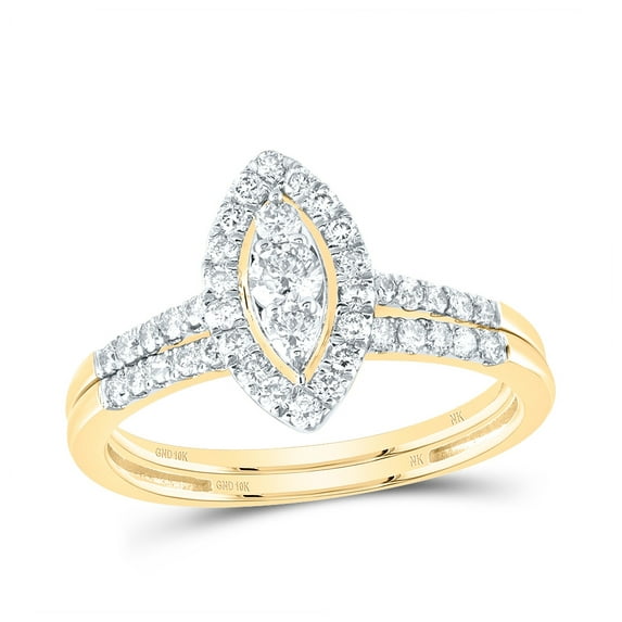 10kt Yellow Gold 5/8 Cttw Natural Diamond Marquise Single Halo Wedding Engagement Anniversary Bridal Set, Women Size: 5-9