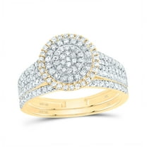 10kt Yellow Gold 5/8 Cttw Natural Diamond Round Double Halo Wedding Engagement Anniversary Bridal Set, Women Size: 5-9