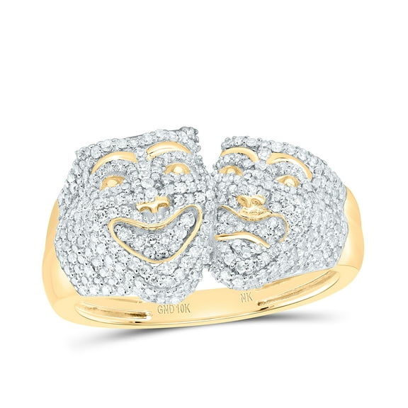 10kt Yellow Gold 7/8 Cttw Diamond Laugh And Cry Mens Ring, Men Size: 8-12