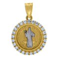 thumbnail image 1 of 10k Yellow Gold Cubic Zirconia Saint Benedict Religious Medallion Charm Pendant, 1 of 5
