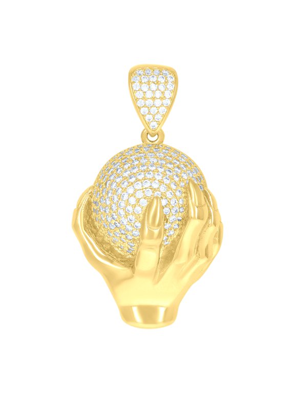 10k Yellow Gold Cubic-zirconia Unisex Hand Globe Charm Pendant for Men Women
