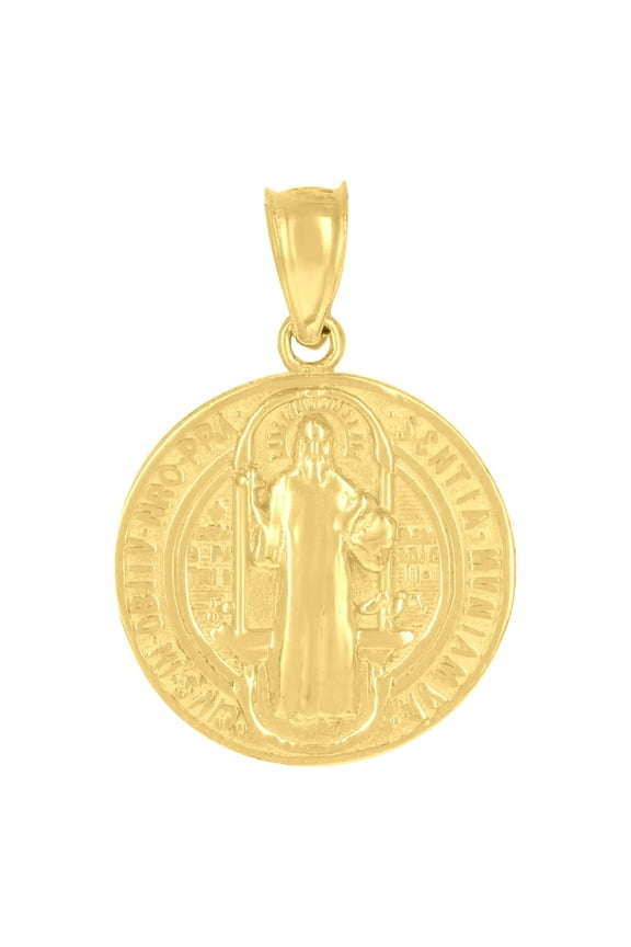 10k Yellow Gold Diamond-cut Unisex Saint Benedict Religious Charm Pendant for Men Women