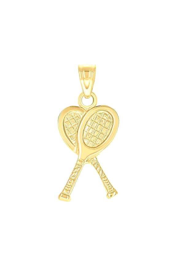 10k Yellow Gold Diamond-cut Unisex Tennis Racquets Sports Charm Pendant for Men Women