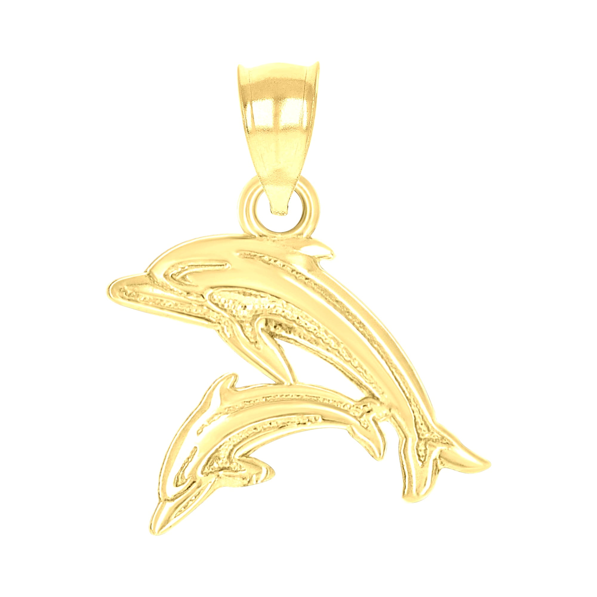 JORIE 10kt Yellow Gold Diamond-Cut Womens Dolphins Animal Charm Pendant