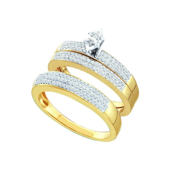 10kt Yellow Gold His Hers Marquise Diamond Solitaire Matching Wedding Set 1/2 Cttw