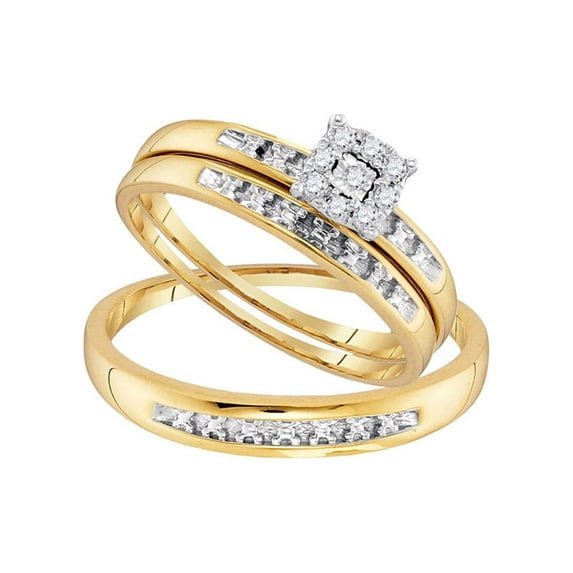 10kt Yellow Gold His Hers Round Diamond Cluster Matching Wedding Set 1/10 Cttw