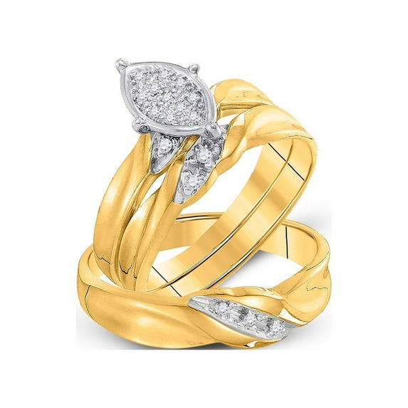 10kt Yellow Gold His Hers Round Diamond Cluster Matching Wedding Set 1/10 Cttw