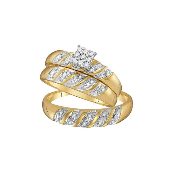 10kt Yellow Gold His Hers Round Diamond Cluster Matching Wedding Set 1/10 Cttw