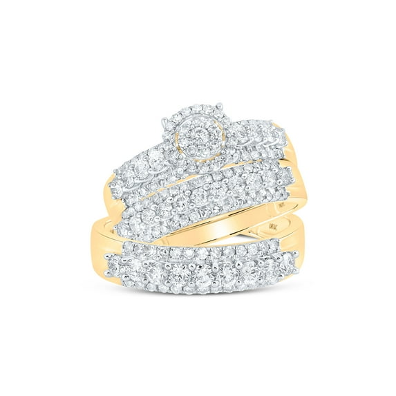 10kt Yellow Gold His Hers Round Diamond Cluster Matching Wedding Set 1-3/4 Cttw