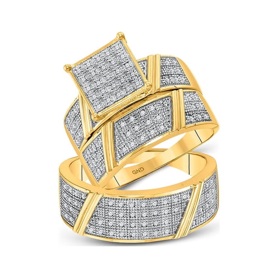 10kt Yellow Gold His Hers Round Diamond Cluster Matching Wedding Set 1/3 Cttw