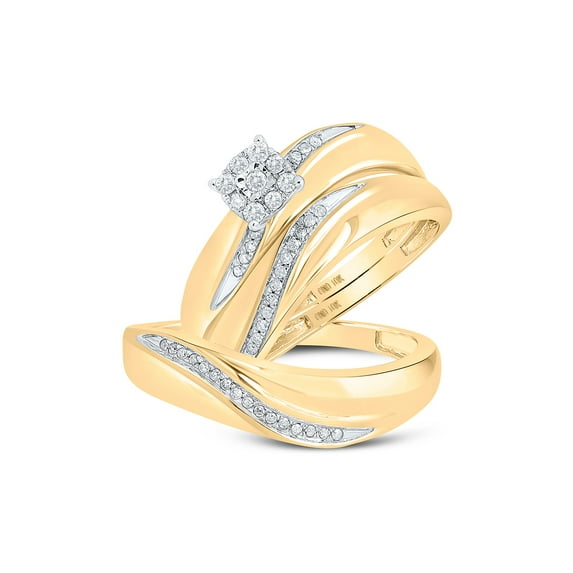 10kt Yellow Gold His Hers Round Diamond Cluster Matching Wedding Set 1/5 Cttw