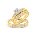 thumbnail image 1 of 10kt Yellow Gold His Hers Round Diamond Cluster Matching Wedding Set 1/8 Cttw, 1 of 1