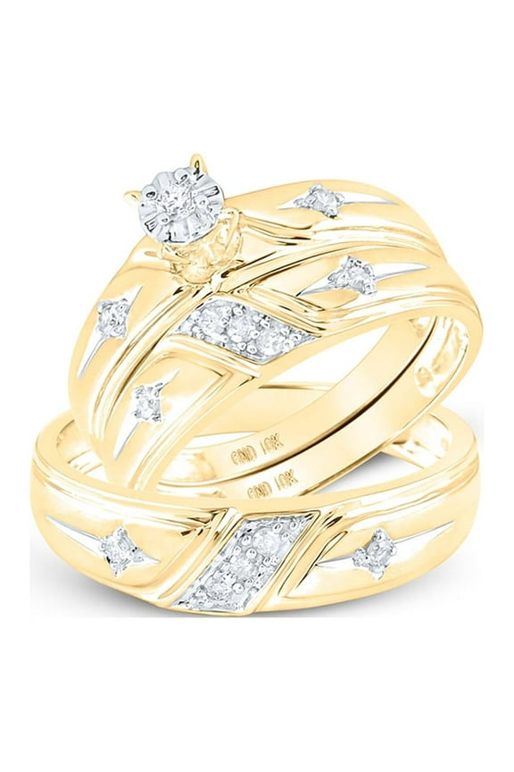 10kt Yellow Gold His Hers Round Diamond Cross Matching Wedding Set 1/5 Cttw