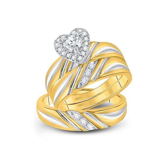 10kt Yellow Gold His Hers Round Diamond Heart Matching Wedding Set 3/8 Cttw