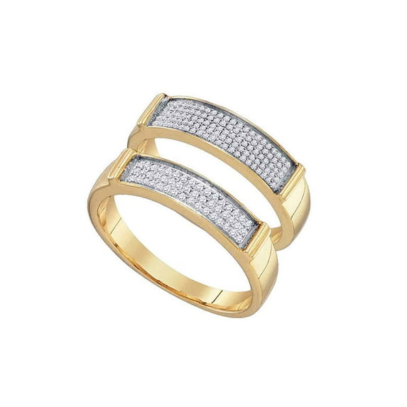 10kt Yellow Gold His & Hers Round Diamond Matching Bridal Wedding Band Set 1/3 Cttw