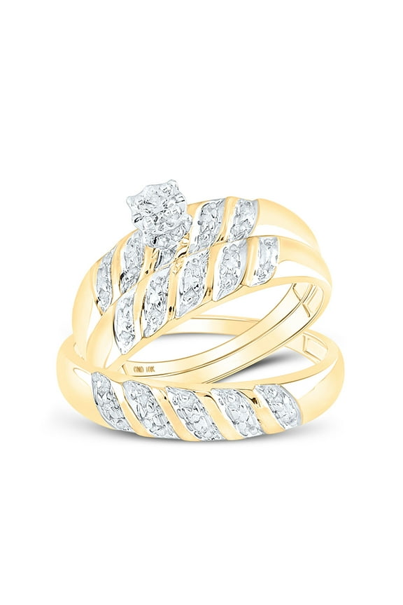 10kt Yellow Gold His Hers Round Diamond Solitaire Matching Wedding Set 1/20 Cttw