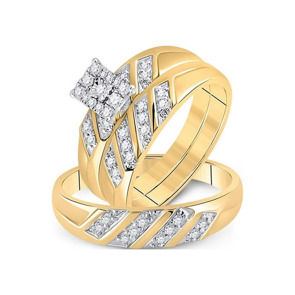 10kt Yellow Gold His Hers Round Diamond Solitaire Matching Wedding Set 1/3 Cttw