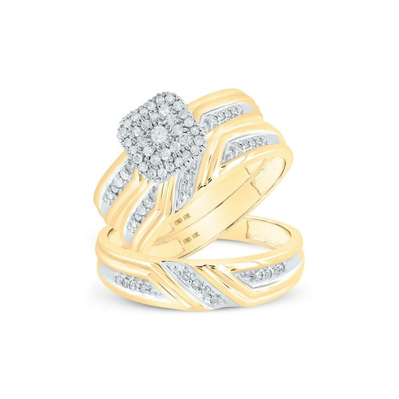 10kt Yellow Gold His Hers Round Diamond Solitaire Matching Wedding Set 1/3 Cttw