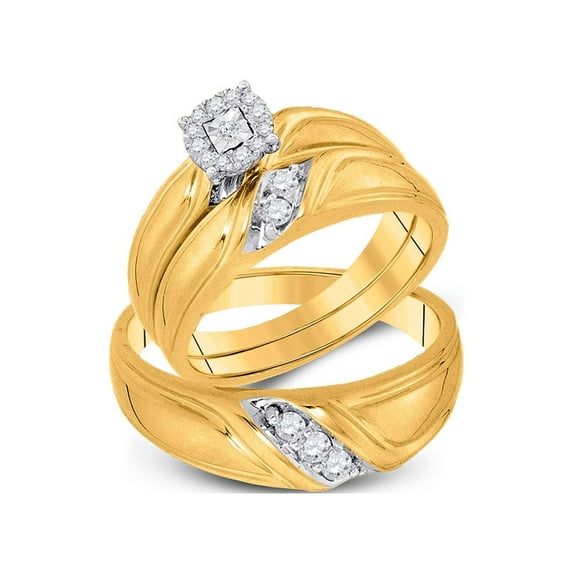 10kt Yellow Gold His Hers Round Diamond Solitaire Matching Wedding Set 1/4 Cttw